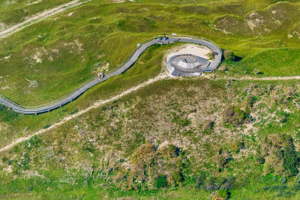 Aerial photograph Norderney - Viewing platform in the dunes Thalasso platform at the Zuckerpad in Norderney in the state Lower Saxony, Germany