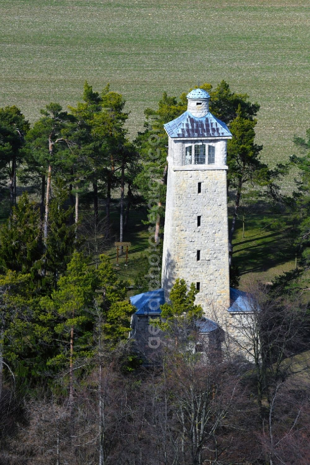 Kiliansroda from above - Structure of the observation tower Carolinenturm on the Koetsch in Kiliansroda in the state Thuringia, Germany