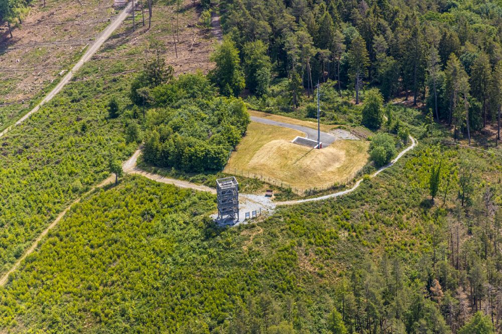 Aerial photograph Eisborn - Structure of the observation tower Ebberg in Eisborn in the state North Rhine-Westphalia, Germany