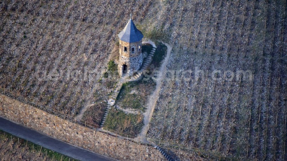 Bad Honnef from above - Lookout tower in the vineyard, Siebengebirge, in the state North Rhine-Westphalia, Germany