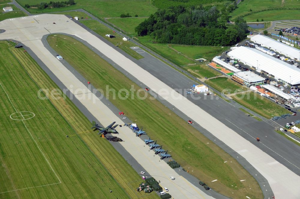 Schönefeld Selchow from above - View of the exhibition grounds of the International Air Show ILA 2014 on the grounds of the airport Berlin-Schoenefeld-Selchow before the opening