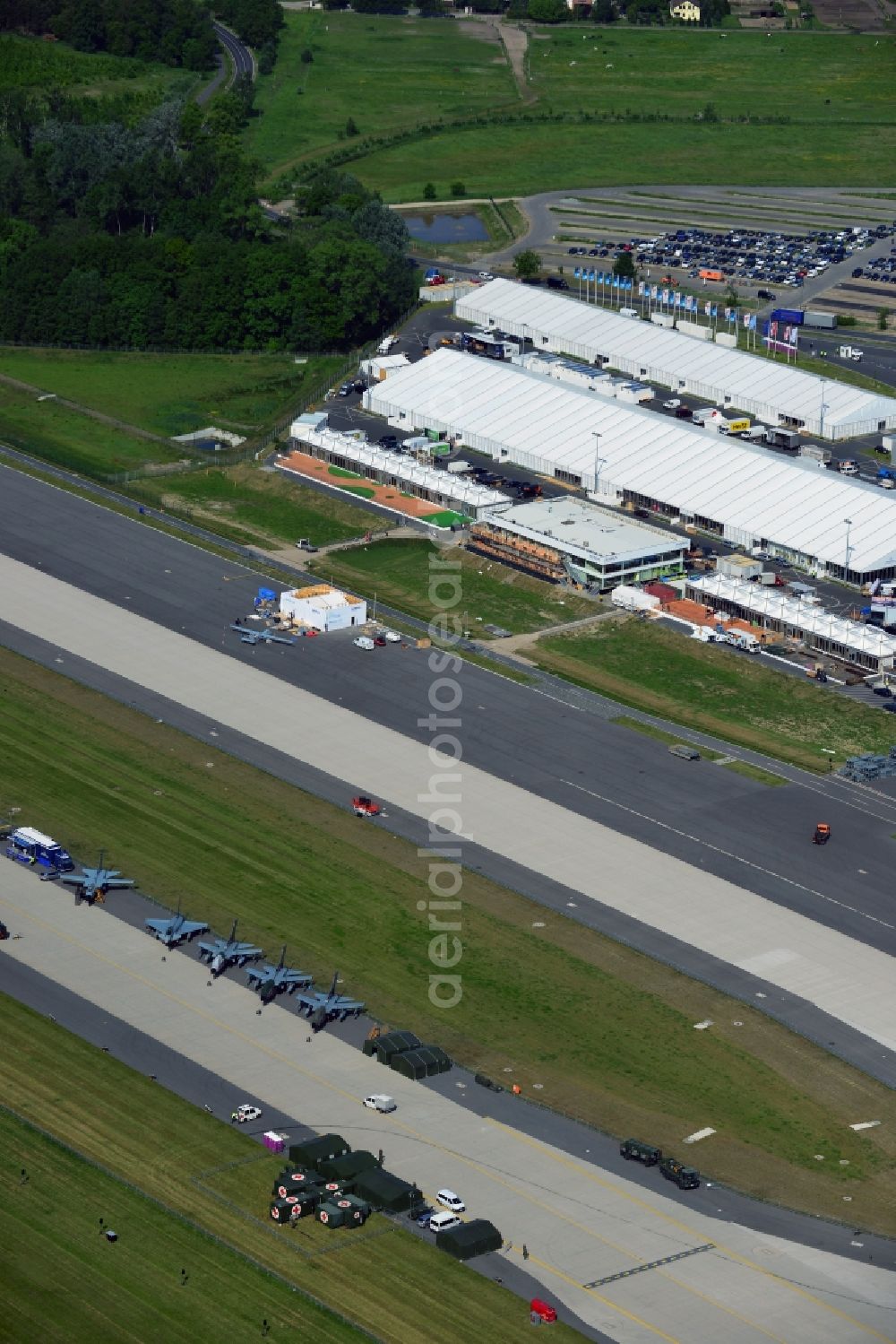 Aerial image Schönefeld Selchow - View of the exhibition grounds of the International Air Show ILA 2014 on the grounds of the airport Berlin-Schoenefeld-Selchow before the opening