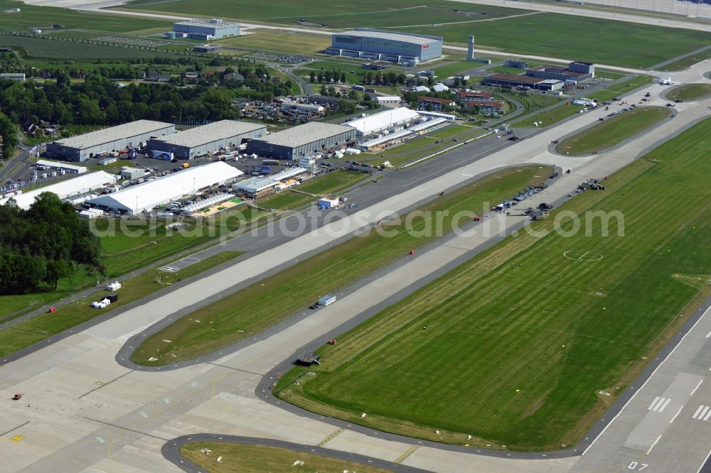 Schönefeld Selchow from above - View of the exhibition grounds of the International Air Show ILA 2014 on the grounds of the airport Berlin-Schoenefeld-Selchow before the opening
