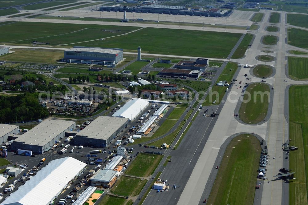 Schönefeld Selchow from the bird's eye view: View of the exhibition grounds of the International Air Show ILA 2014 on the grounds of the airport Berlin-Schoenefeld-Selchow before the opening