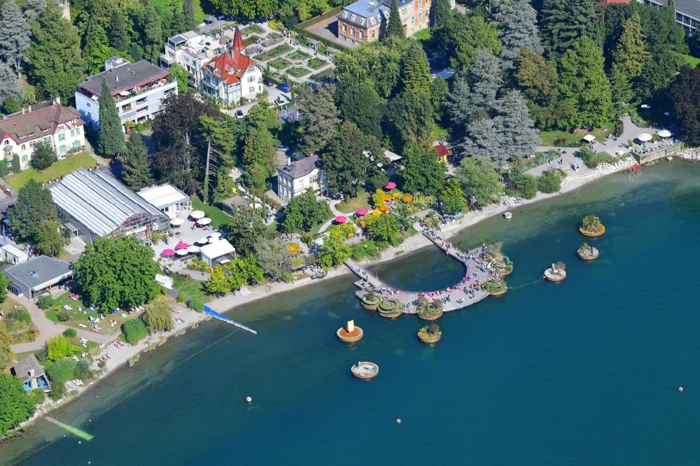 Aerial image Überlingen - Exhibition grounds of the State Garden Show ( Landesgartenschau ) with Swimming Gardens at the shore of Lake Constance in Ueberlingen in the state Baden-Wuerttemberg, Germany