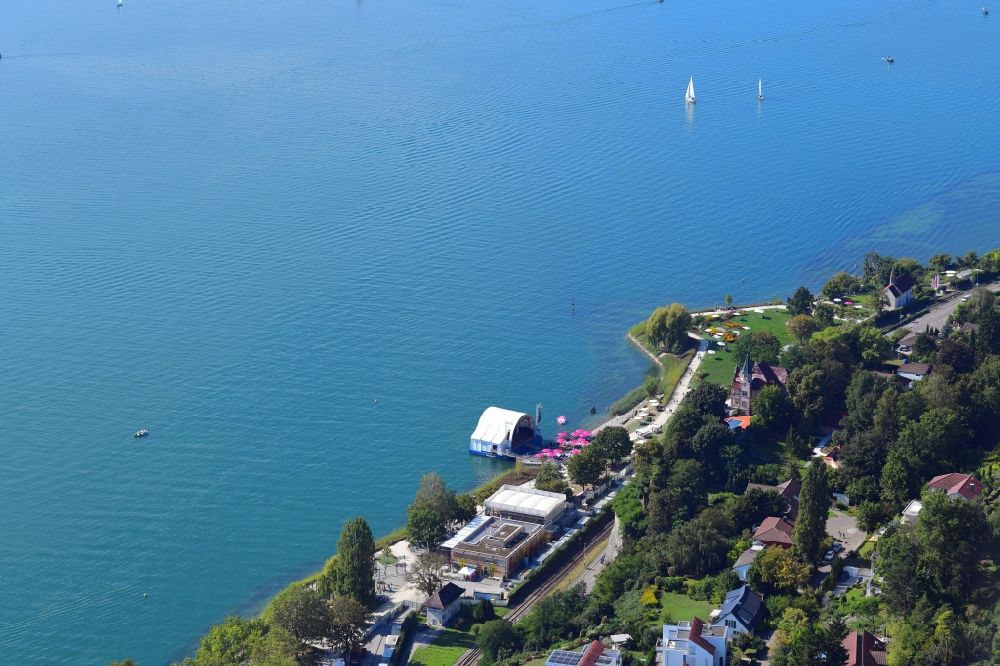 Überlingen from above - Exhibition grounds of the State Garden Show ( Landesgartenschau ) at the shore of Lake Constance in Ueberlingen in the state Baden-Wuerttemberg, Germany