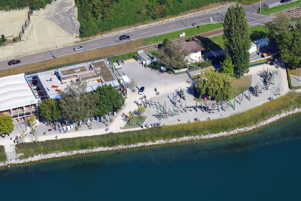 Überlingen from above - Exhibition grounds of the State Garden Show ( Landesgartenschau ) at the shore of Lake Constance in Ueberlingen in the state Baden-Wuerttemberg, Germany