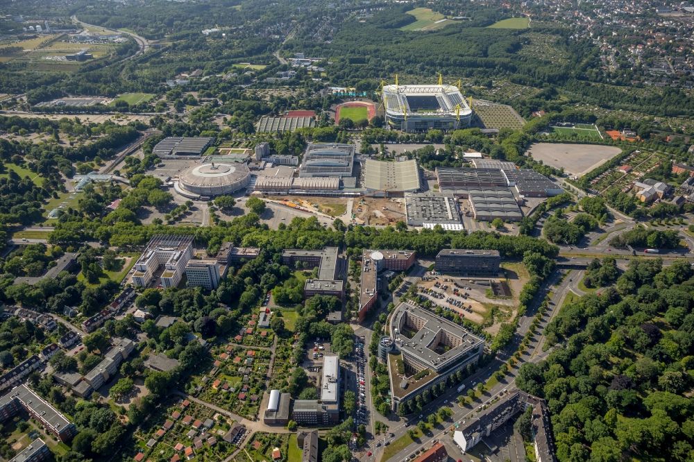Dortmund from the bird's eye view: Exhibition grounds and exhibition halls of the Westfalen Halls in Dortmund in the state of North Rhine-Westphalia