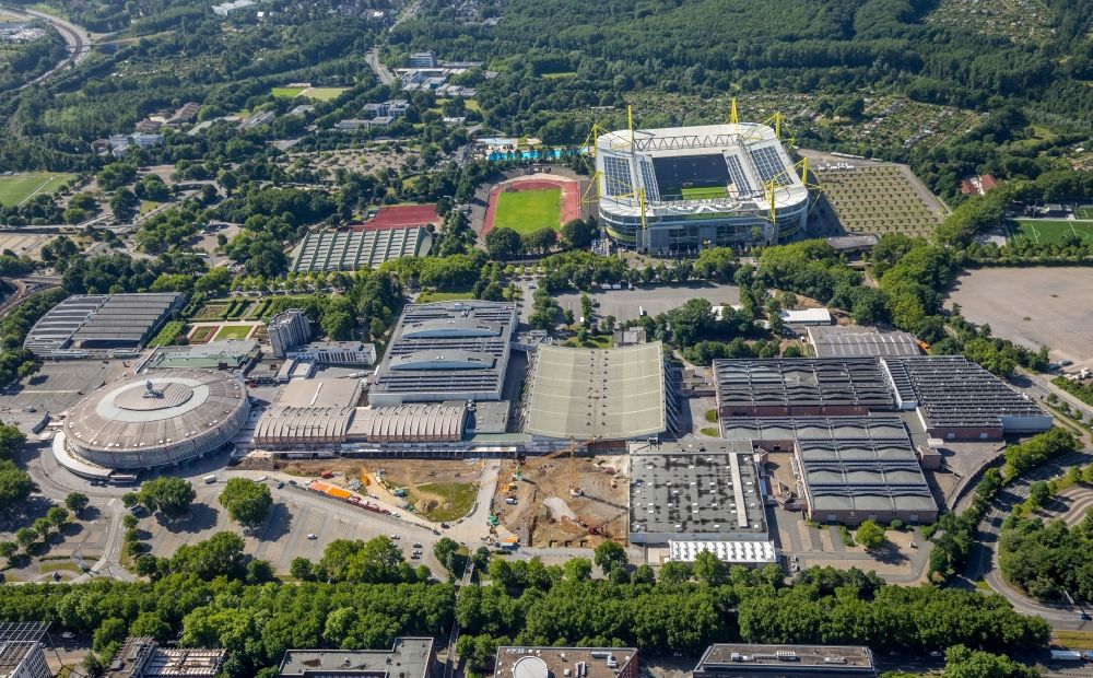 Aerial photograph Dortmund - Exhibition grounds and exhibition halls of the Westfalen Halls in Dortmund in the state of North Rhine-Westphalia