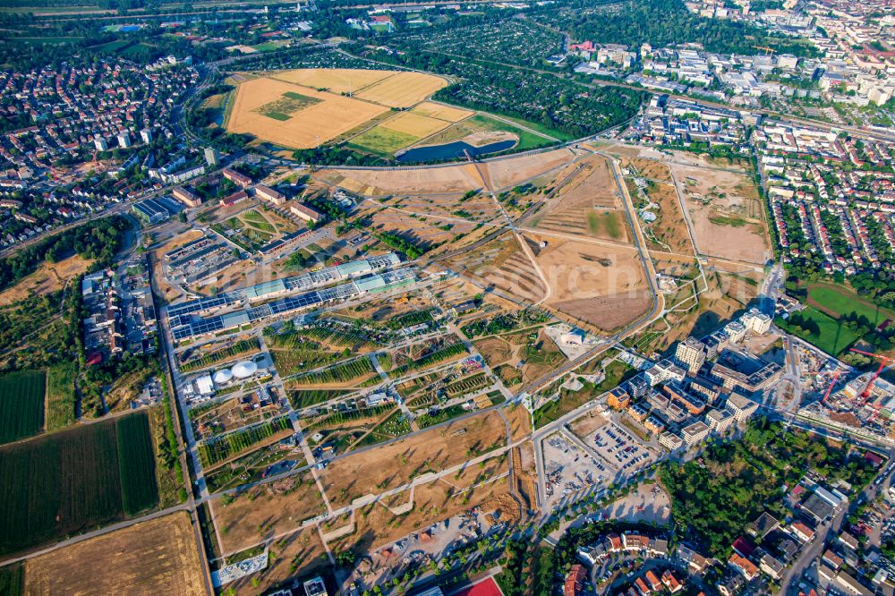 Aerial image Mannheim - Exhibition grounds and parks in the Spinelli Park of the Federal Horticultural Show Mannheim BUGA23 in Mannheim in the state Baden-Wuerttemberg, Germany
