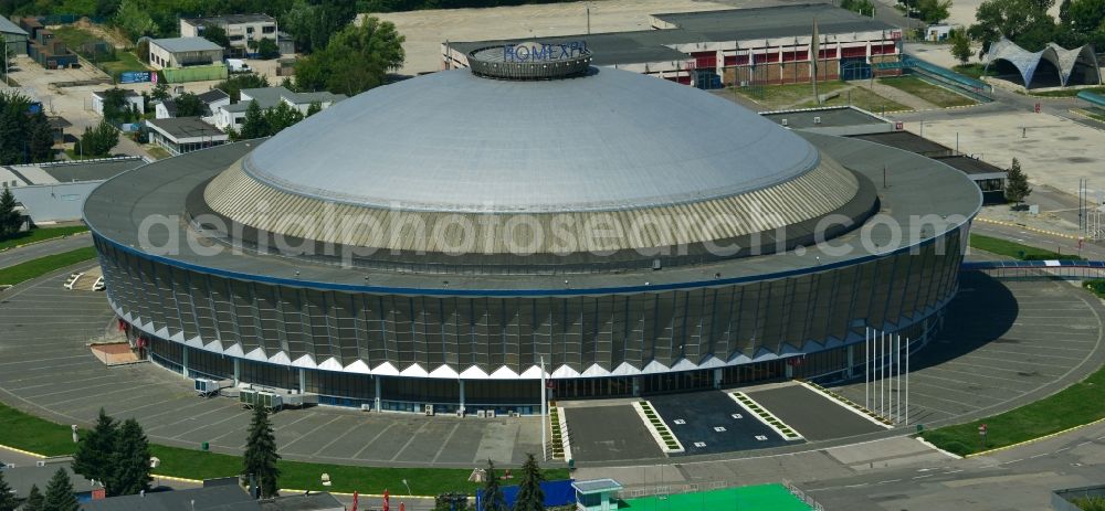 Aerial photograph Bukarest - Exhibition Hall Romexpo Pavilionul Central Bulevardul Expozitiei at the fairgrounds in Bucharest in Romania