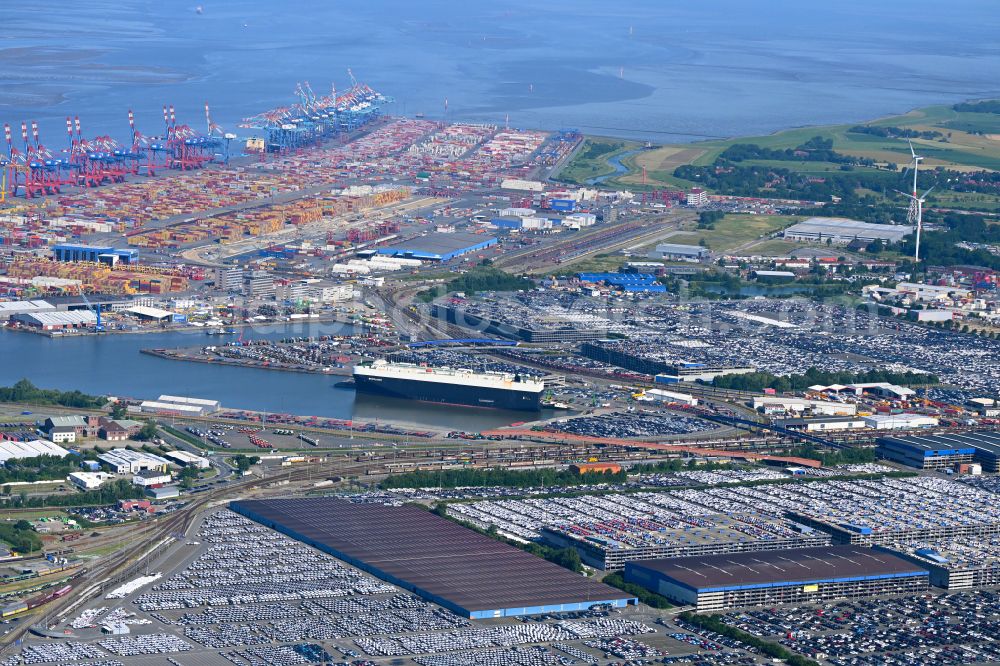 Aerial photograph Bremerhaven - Parking and storage space for automobiles on Ueberseehafen in the district Stadtbremisches Ueberseehafengebiet Bremerhaven in Bremerhaven in the state Bremen, Germany