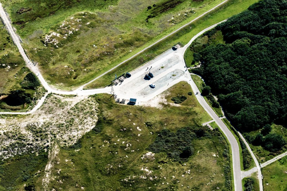 Norderney from the bird's eye view: Car parking and storage area National Park on the island of Norderney in the state of Lower Saxony, Germany