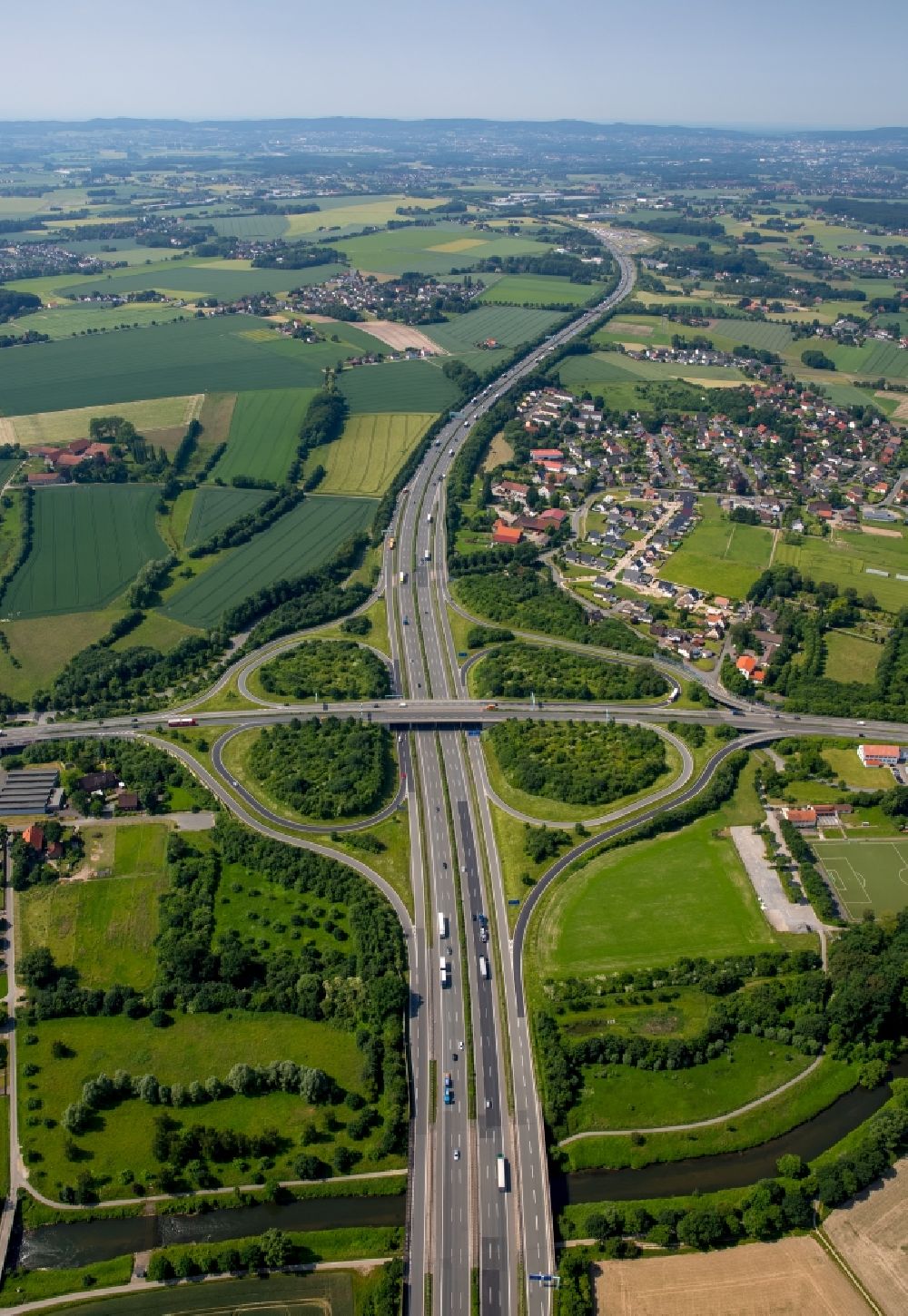Bad Salzuflen from above - Routing and traffic lanes during the highway exit and access the motorway A 2 - B239 in Bad Salzuflen in the state North Rhine-Westphalia