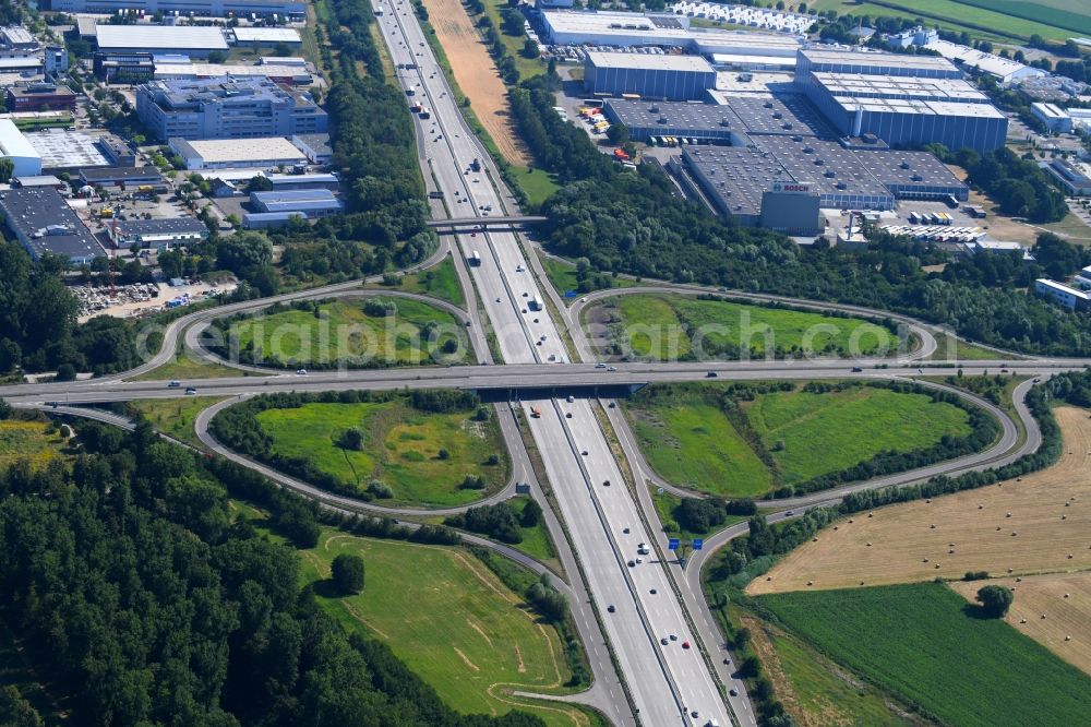 Karlsruhe from above - Routing and traffic lanes during the highway exit and access the motorway A 5 - Karlsruhe-Nord in the district Durlach in Karlsruhe in the state Baden-Wurttemberg, Germany