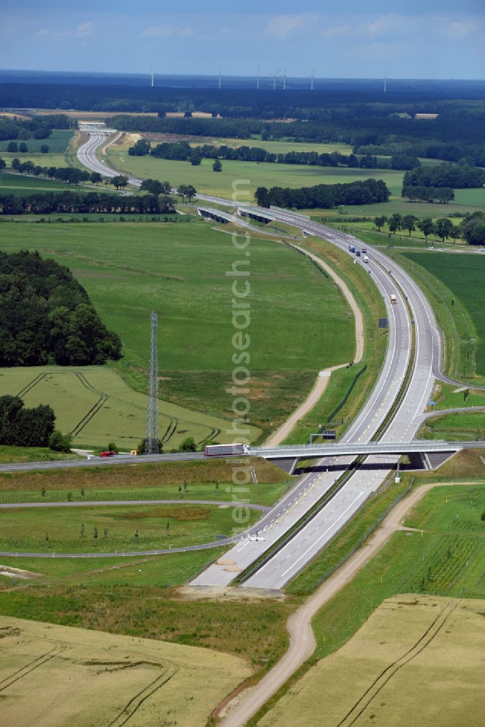 Karstädt from the bird's eye view: Routing and traffic lanes during the highway exit and access the motorway A 14 to road L137 in Karstaedt in the state Brandenburg, Germany