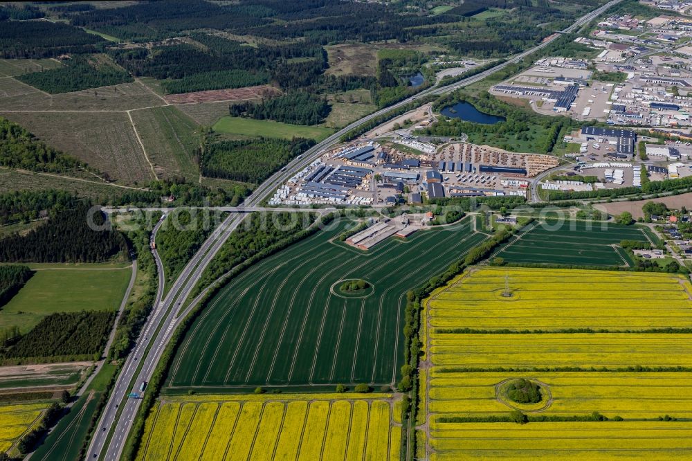 Pattburg from above - Motorway exit to the industrial area at Padborg in Syddanmark, Denmark