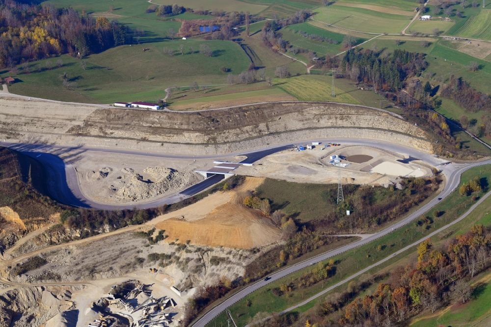Aerial image Minseln - Route and lanes in the course of the exit and access of the motorway junction of the BAB A98 Rheinfelden-Ost in Minseln in the state Baden-Wuerttemberg, Germany