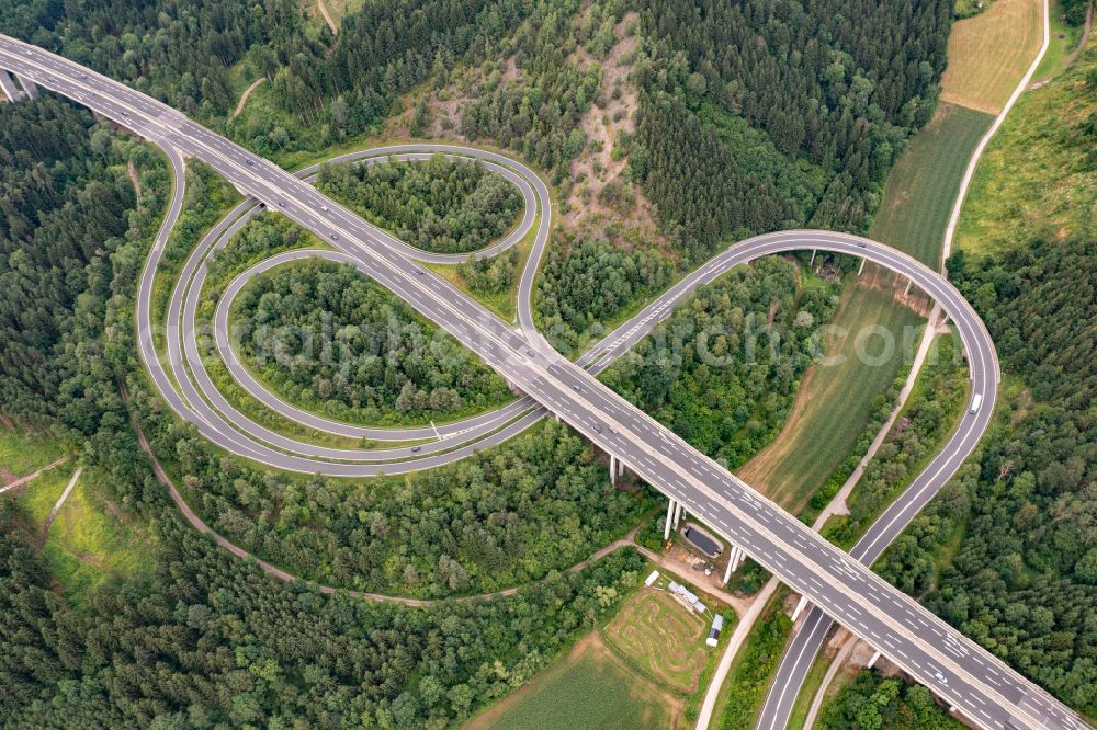 Aerial image Sankt Andrä - Route and lanes in the course of the exit and access of the motorway junction of the BAB A Sankt Andrae in Sankt Andrae in Kaernten, Austria