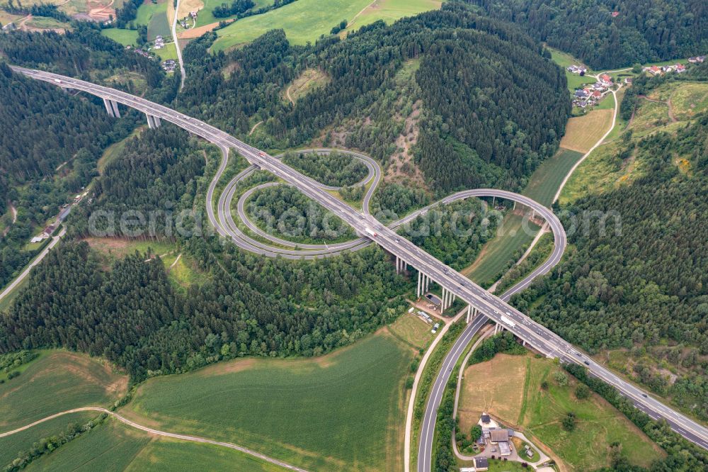 Aerial photograph Sankt Andrä - Route and lanes in the course of the exit and access of the motorway junction of the BAB A Sankt Andrae in Sankt Andrae in Kaernten, Austria