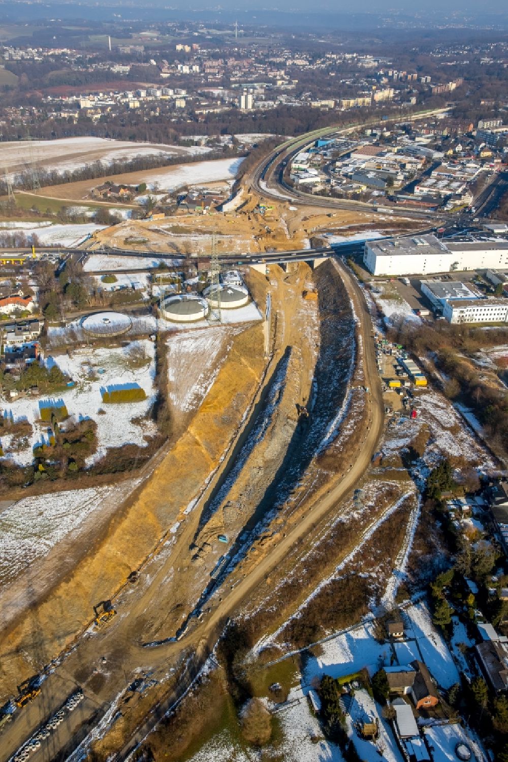 Aerial photograph Velbert - Highway construction site for the expansion and extension of track along the route of A44 crossing B227 in the district Hetterscheidt in Velbert in the state North Rhine-Westphalia