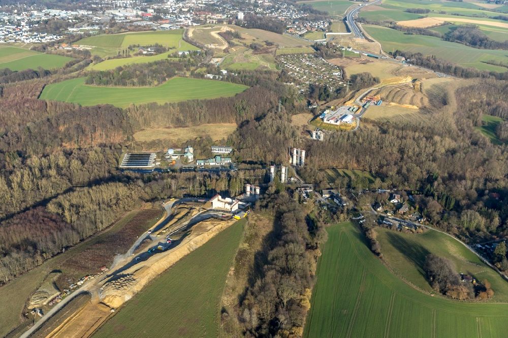 Aerial image Heiligenhaus - Highway construction site for the expansion and extension of track along the route of A44 near Hoefermuehle Sued in Heiligenhaus in the state North Rhine-Westphalia