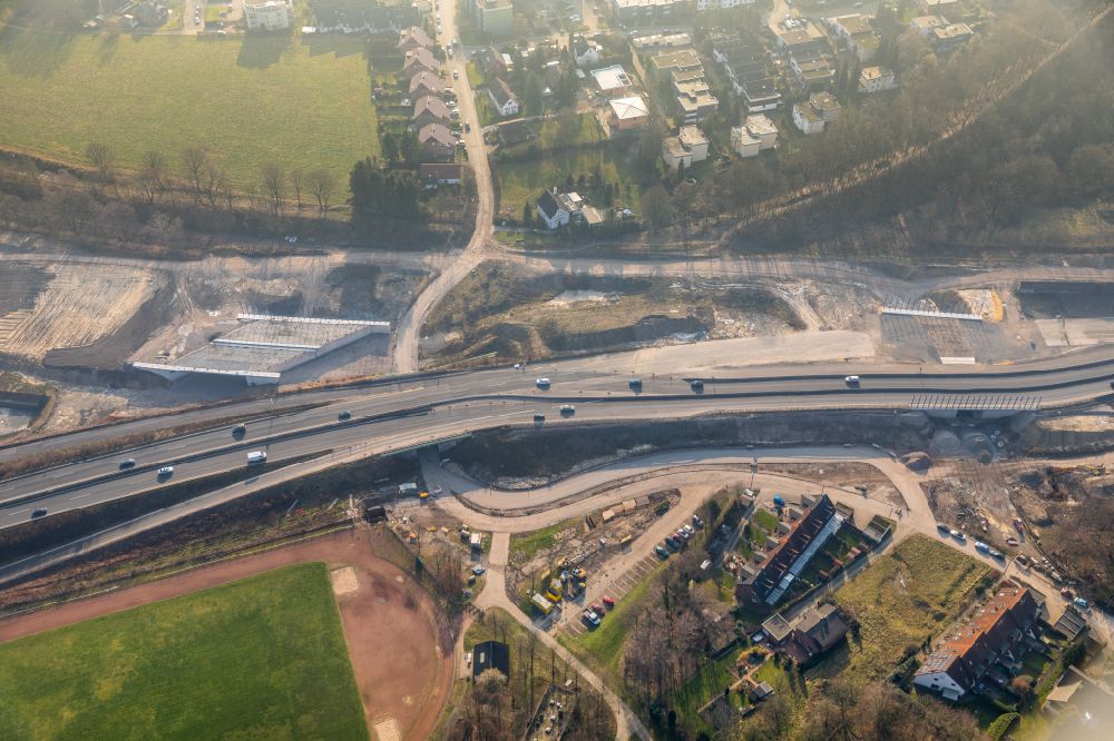 Aerial photograph Bochum - Highway construction site for the expansion and extension of track along the route of A44 in Bochum in the state North Rhine-Westphalia, Germany