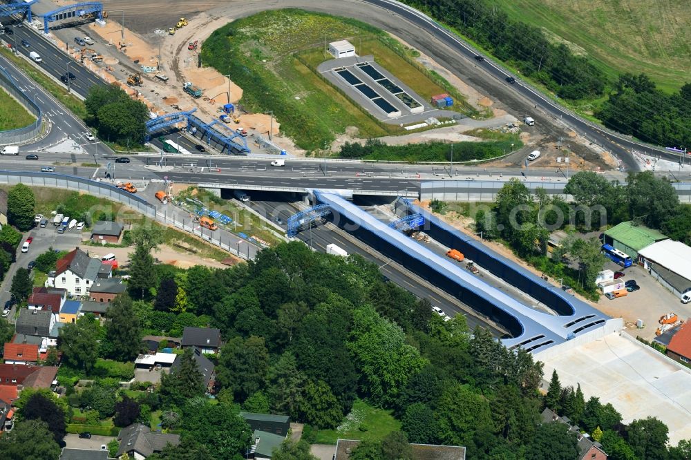 Hamburg from above - Highway construction site for the expansion and extension of track along the route of A7 in the district Schnelsen in Hamburg, Germany