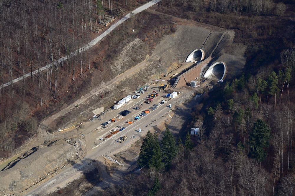 Rheinfelden (Baden) from the bird's eye view: Highway- construction site with earthworks on the route of the highway A98 at the tunnel Herschaftsbucktunnel in Rheinfelden (Baden) in the state Baden-Wurttemberg, Germany