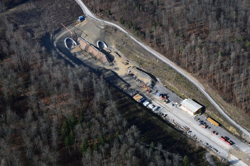 Aerial image Rheinfelden (Baden) - Highway- construction site with earthworks on the route of the highway A98 at the tunnel Herschaftsbucktunnel in Rheinfelden (Baden) in the state Baden-Wurttemberg, Germany