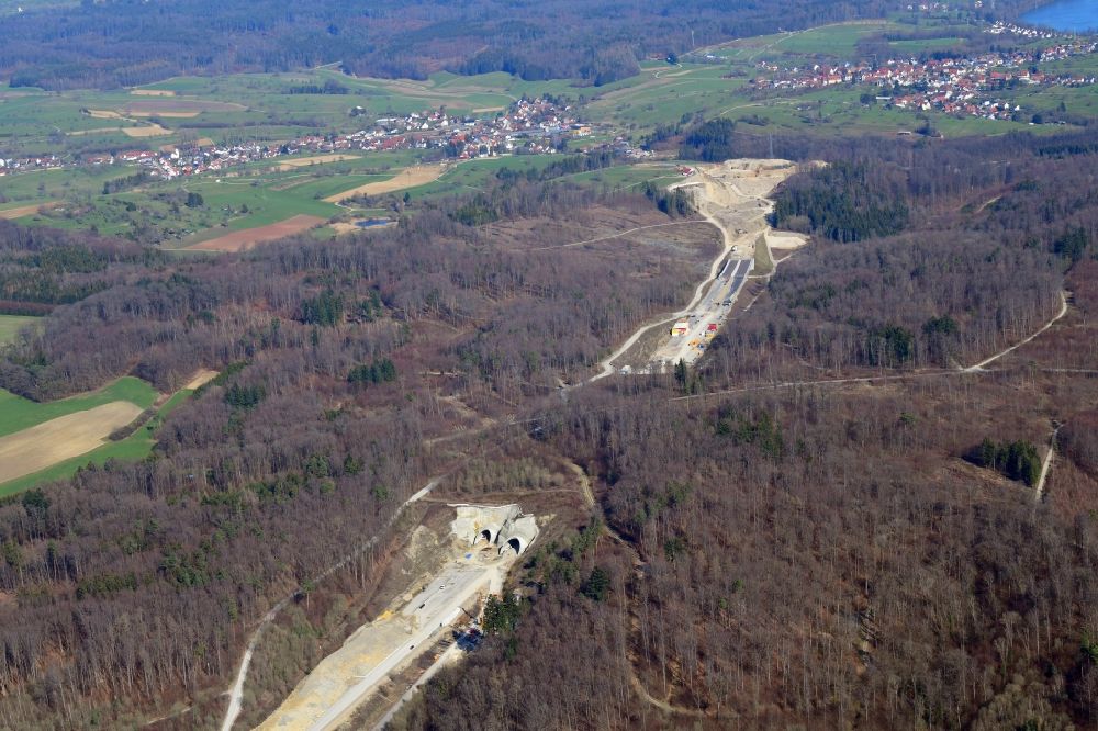 Aerial image Rheinfelden (Baden) - Highway- Construction site with earthworks along the route of the highway A98 in Rheinfelden (Baden) in the state Baden-Wurttemberg, Germany
