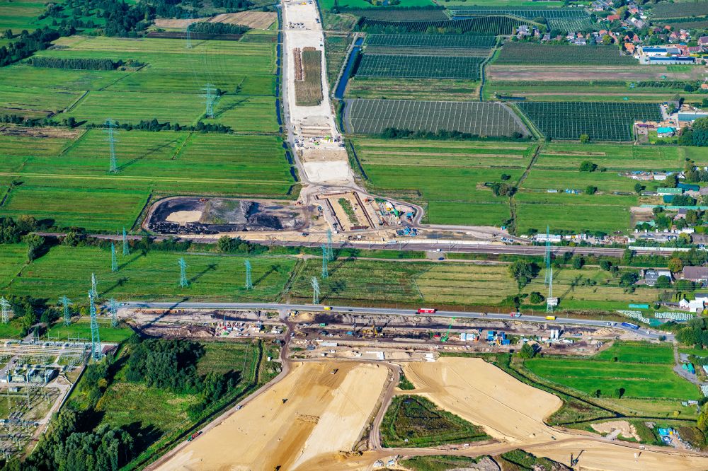Aerial photograph Hamburg - Motorway- Construction site with earthworks along the route and of the route of the highway Anschussstelle A26 A7 in Hamburg, Germany