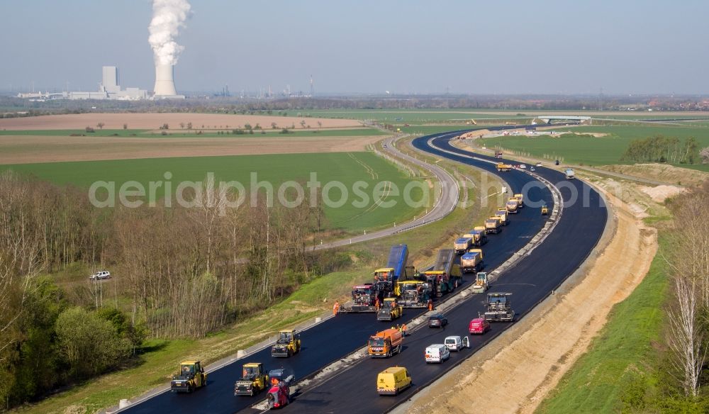 Espenhain from above - Motorway- Construction site with earthworks along the route and of the route of the highway of BAB A72 in Espenhain in the state Saxony, Germany