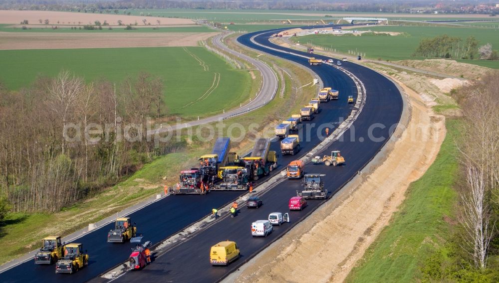 Aerial image Espenhain - Motorway- Construction site with earthworks along the route and of the route of the highway of BAB A72 in Espenhain in the state Saxony, Germany