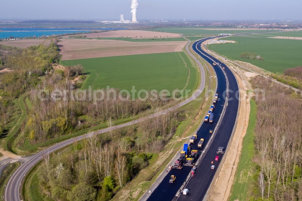 Aerial photograph Espenhain - Motorway- Construction site with earthworks along the route and of the route of the highway of BAB A72 in Espenhain in the state Saxony, Germany