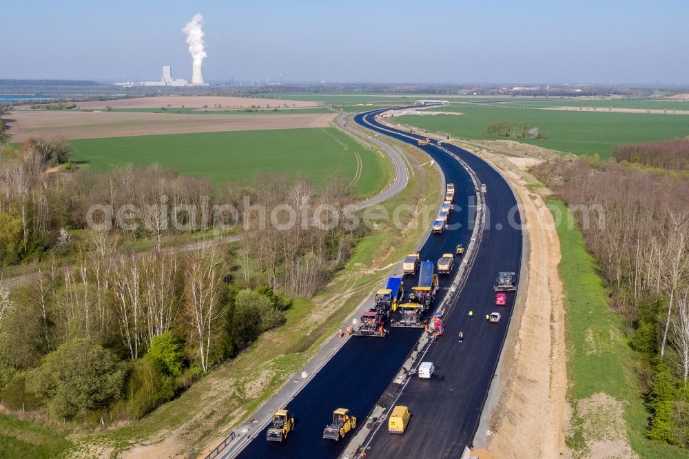 Espenhain from above - Motorway- Construction site with earthworks along the route and of the route of the highway of BAB A72 in Espenhain in the state Saxony, Germany