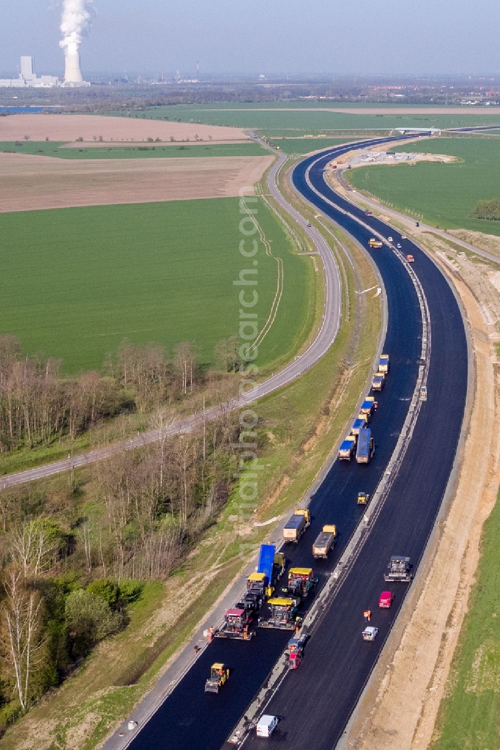 Espenhain from the bird's eye view: Motorway- Construction site with earthworks along the route and of the route of the highway of BAB A72 in Espenhain in the state Saxony, Germany