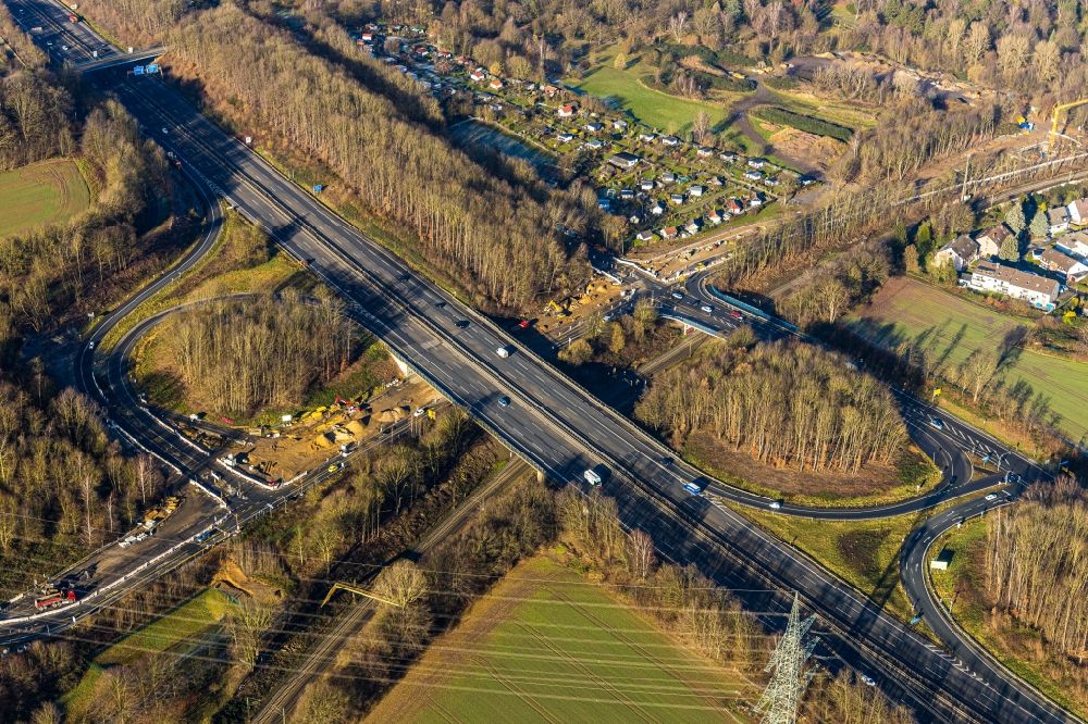 Witten from the bird's eye view: Highway- Construction site with earthworks along the route and of the route of the highway of BAB A44 in Witten in the state North Rhine-Westphalia, Germany