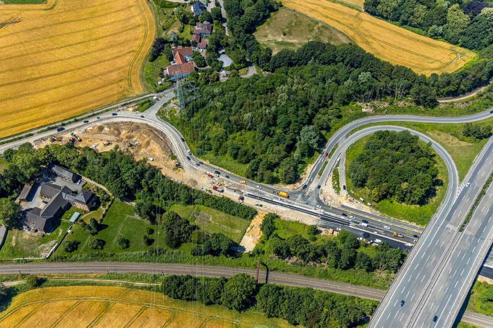 Aerial photograph Witten - Highway- Construction site with earthworks along the route and of the route of the highway of BAB A44 in Witten in the state North Rhine-Westphalia, Germany