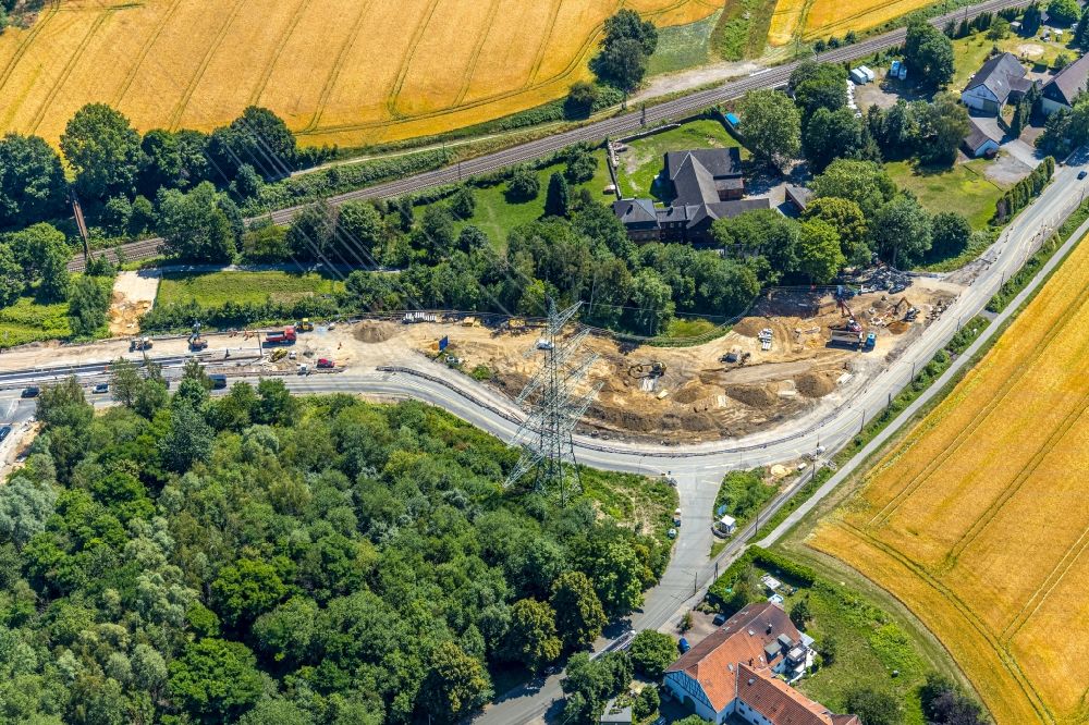Witten from above - Highway- Construction site with earthworks along the route and of the route of the highway of BAB A44 in Witten in the state North Rhine-Westphalia, Germany