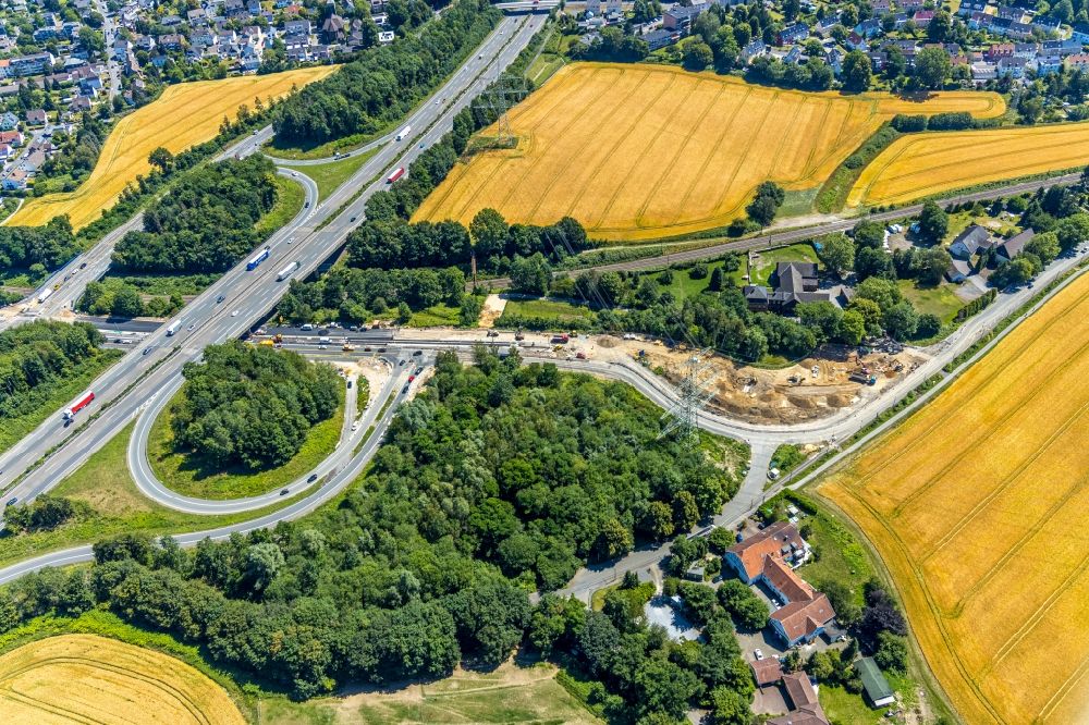 Witten from the bird's eye view: Highway- Construction site with earthworks along the route and of the route of the highway of BAB A44 in Witten in the state North Rhine-Westphalia, Germany