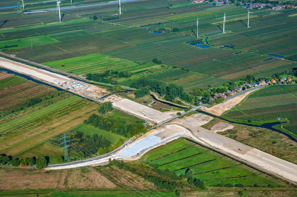 Hamburg from above - Motorway- Construction A26 site with earthworks along the route and of the route of the highway Bruecke Francoper Strasse in Hamburg, Germany