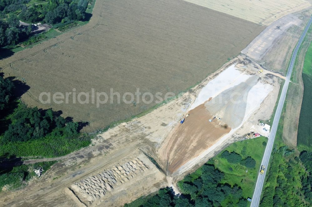 Aerial photograph Espenhain - Highway- Construction site with earthworks along the route and of the route of the highway route B95 to A72 motorway in Espenhain in the state Saxony