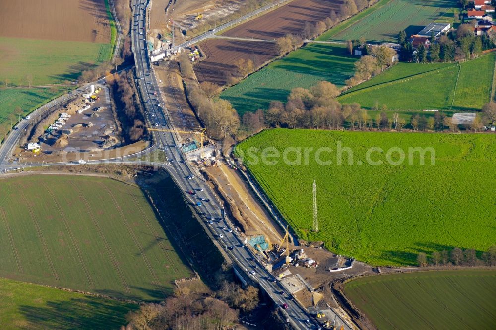 Aerial photograph Northeim - Highway- Construction site with earthworks along the route and of the route of the highway A 7 in Northeim in the state Lower Saxony, Germany