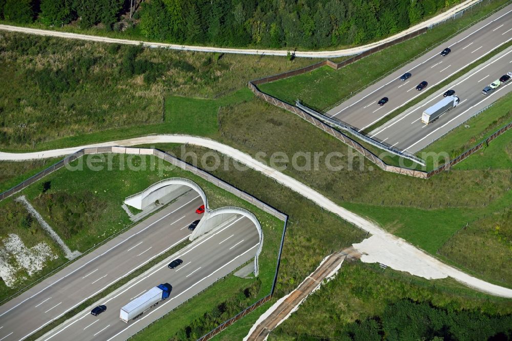 Aerial image Gersthofen - Highway bridge structure applied as a wildlife crossing bridge Wild - Wild swap the BAB A 8 in Gersthofen in the state Bavaria, Germany