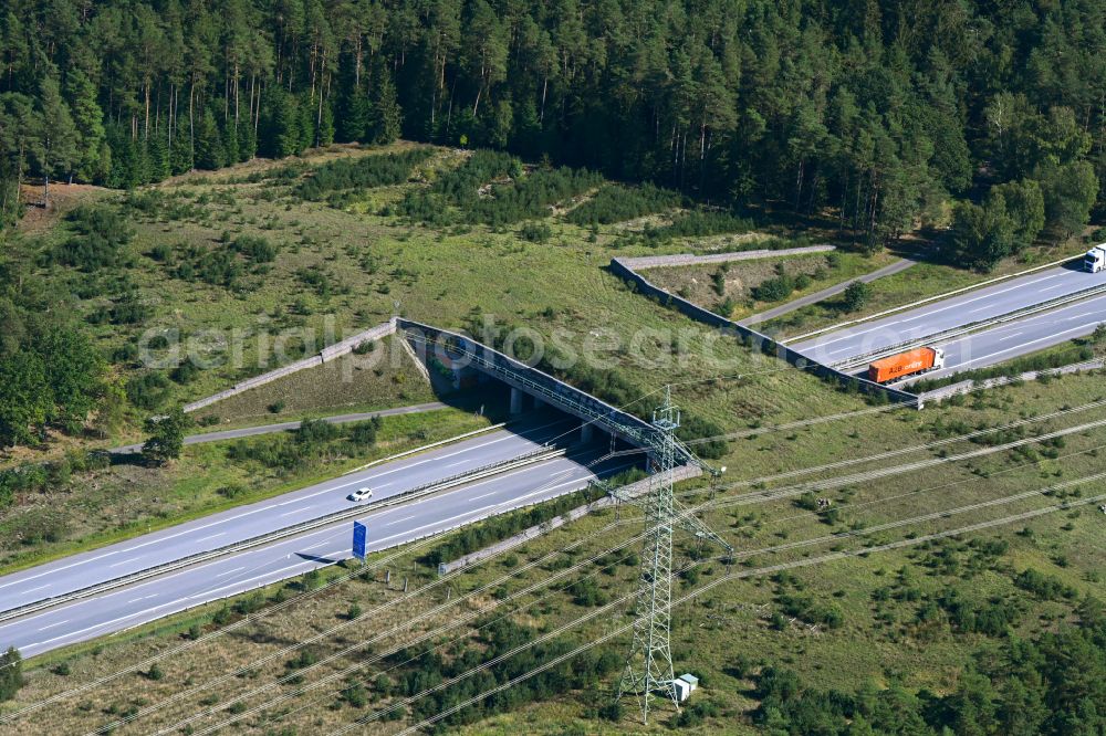 Aerial image Gudow - Highway bridge structure applied as a wildlife crossing bridge Wild - Wild swap the BAB A 24 in Gudow in the state Schleswig-Holstein, Germany