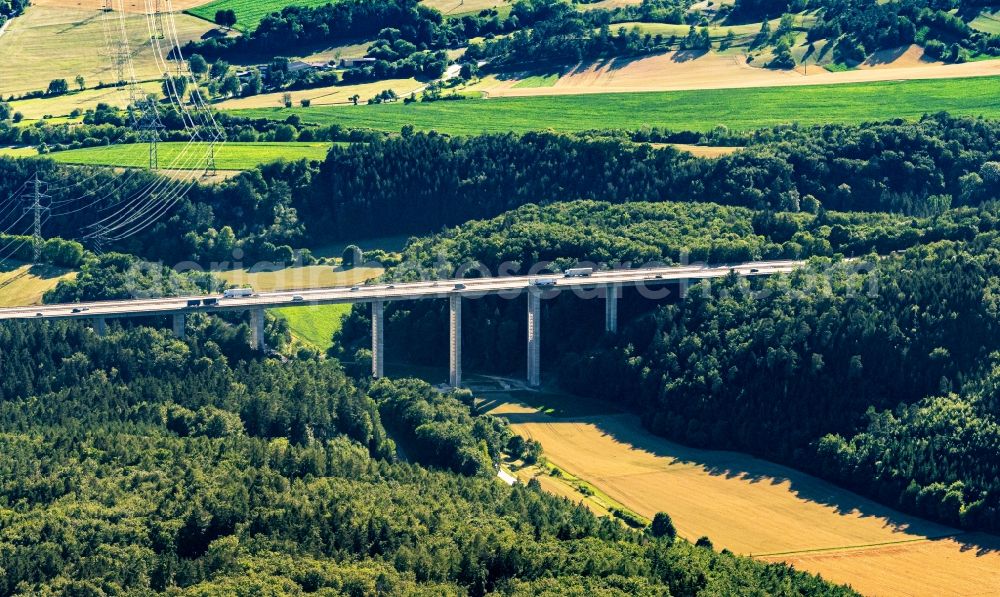 Aerial image Engen - Routing and traffic lanes over the highway bridge in the motorway A Talbach Bruecke on A81 in Engen in the state Baden-Wuerttemberg, Germany
