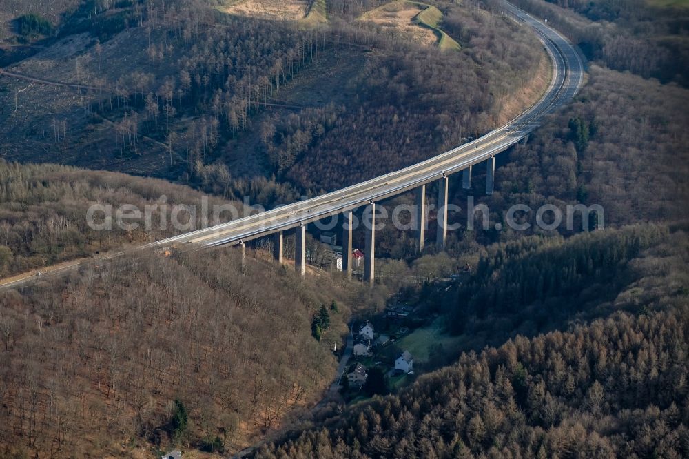 Aerial image Oberrahmede - Lettering Let us build bridges (LASST UNS BRUeCKEN BAUEN) on the locked Autobahn bridge of the BAB A45 Talbruecke Rahmede in Oberrahmede in the state North Rhine-Westphalia, Germany