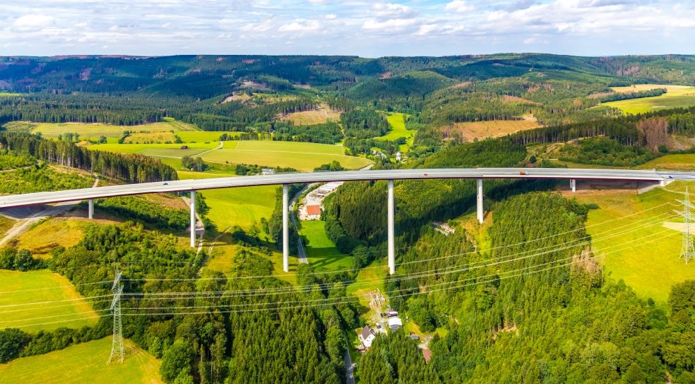 Aerial image Nuttlar - Highway - motorway bridge of the A Talbruecke Schormecke of BAB A46 in Nuttlar in the state North Rhine-Westphalia, Germany