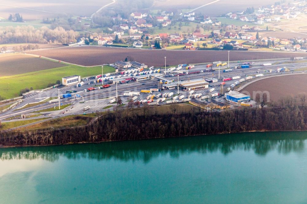 Suben from the bird's eye view: Highway customs station and immigration checkpoint of the A 8 in Suben in Oberoesterreich, Austria
